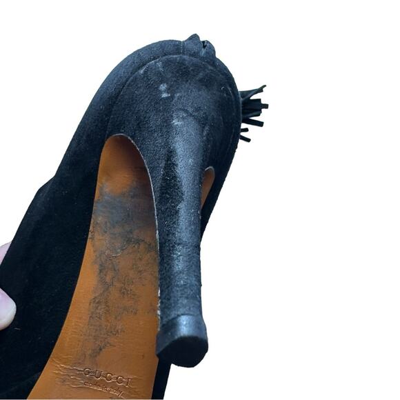 Gucci Betty Black Suede Bamboo Tassel Platform Ankle Booties Sz 37.5 - Picture 11 of 13